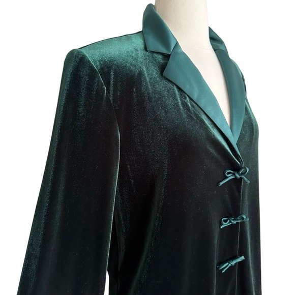 COLDWATER CREEK Dark Green Velvet & Satin Jacket Bows Whimsical Elevated Chic 12 - Picture 5 of 12